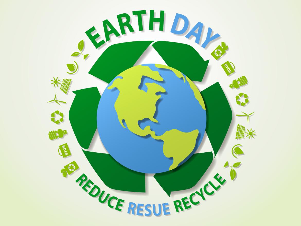 Logo for Earth Day with the Reduce, Reuse, Recycle slogan